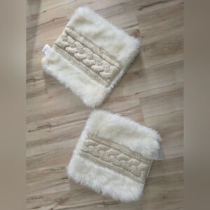 London Kaye Faux Fur Cable Knit Center 20x20 Decorative Pillow White Set Of 2